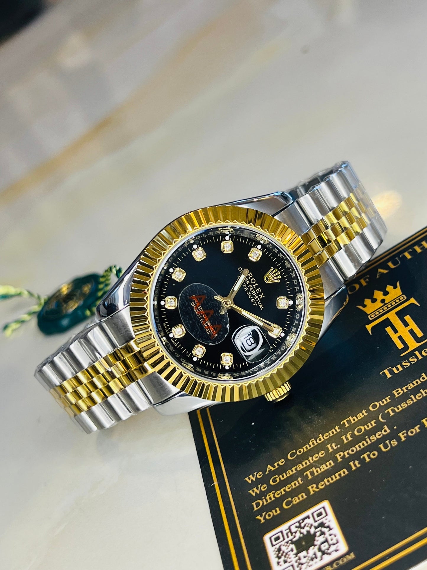 Date Just Two Tone Black Dial Master Clone Watch
