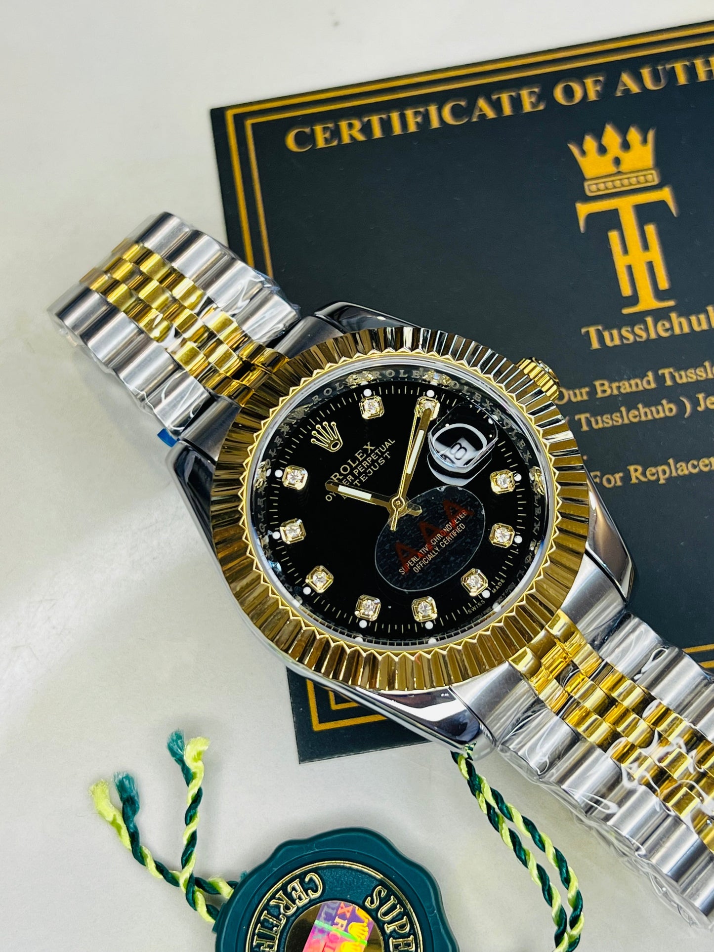 Date Just Two Tone Black Dial Master Clone Watch
