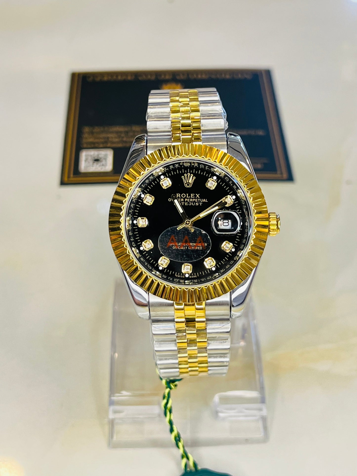 Date Just Two Tone Black Dial Master Clone Watch
