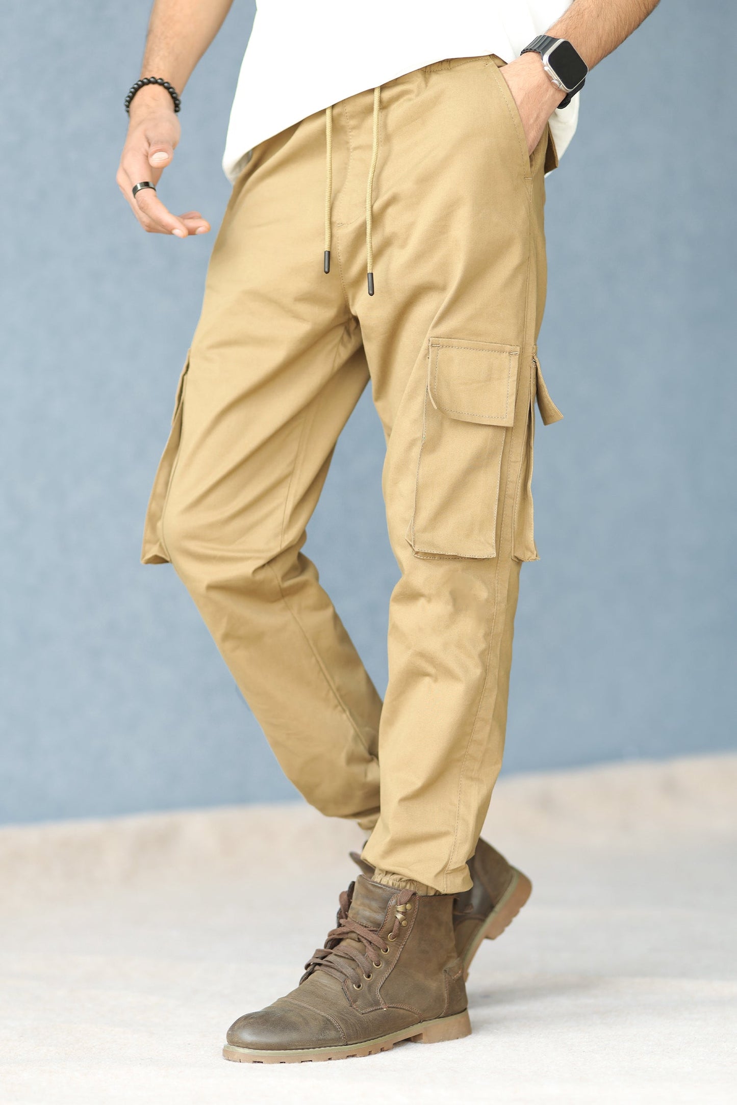 Cut Style 7 Pocket Style Imp Cotton Cargo Trouser In Camel