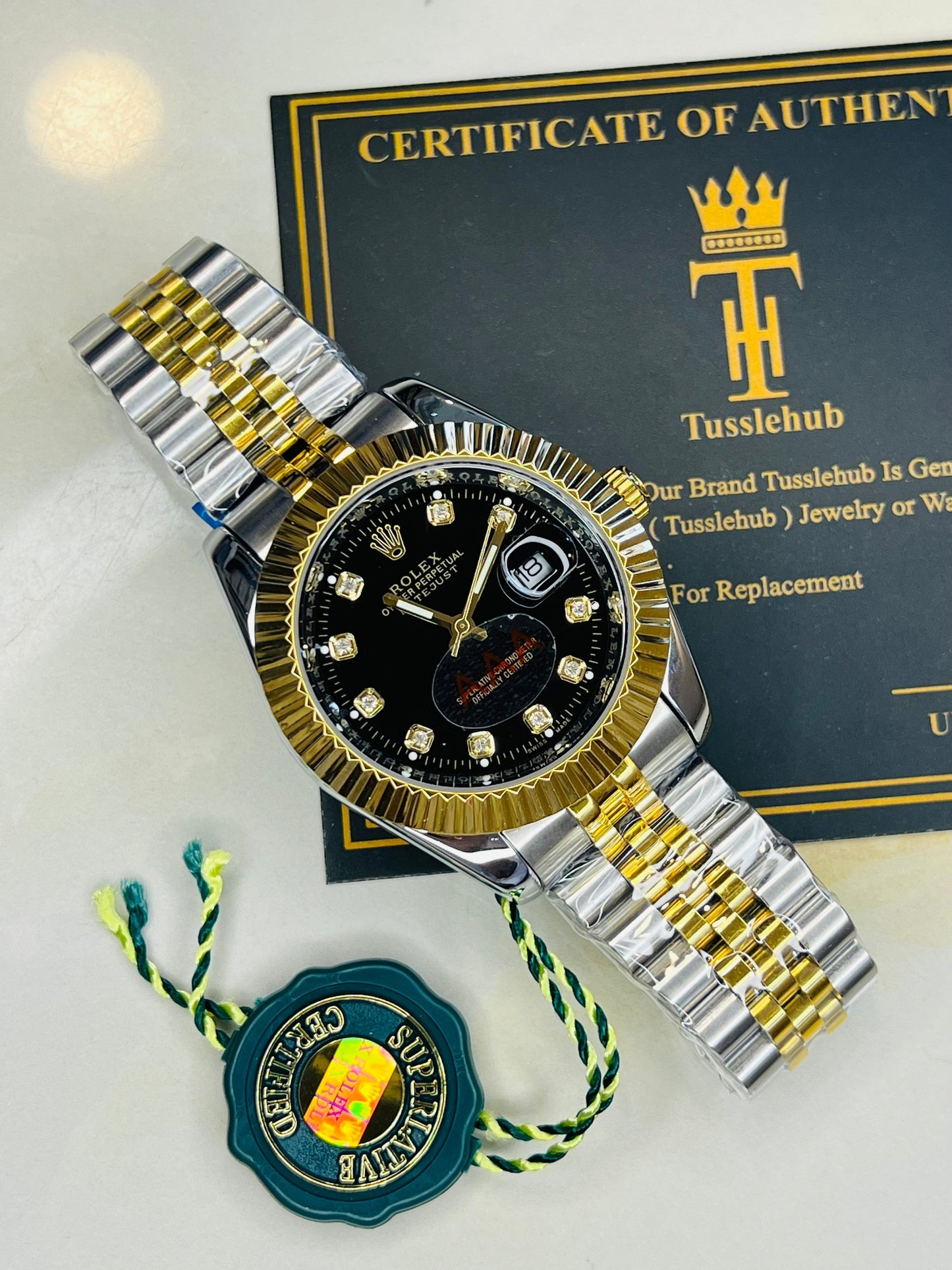Date Just Two Tone Black Dial Master Clone Watch