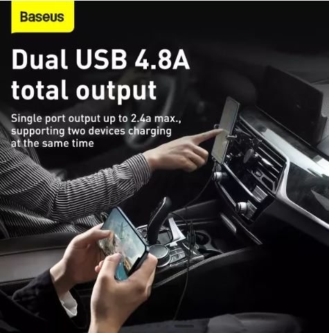 Basens Car Charger Grain Dual USB Car Charger 4.8A