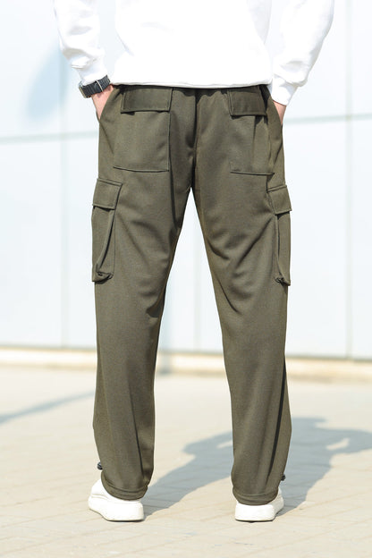 6 Pockets Loose Bottom Imported Pk Cotton Baggy Trouser In Olive