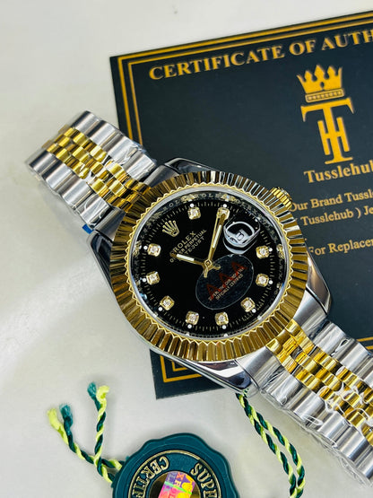 Date Just Two Tone Black Dial Master Clone Watch