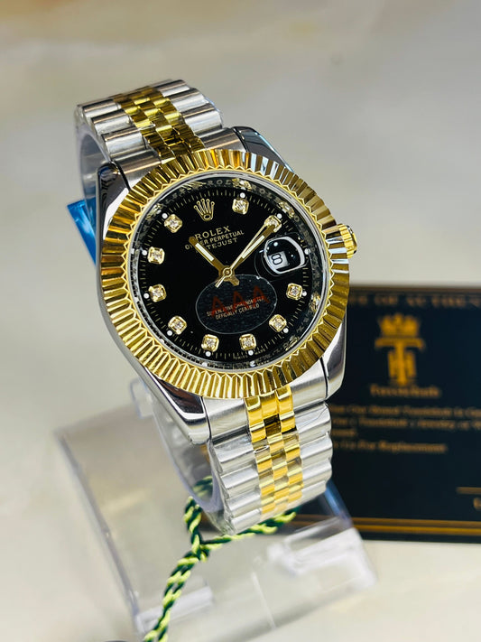 Date Just Two Tone Black Dial Master Clone Watch