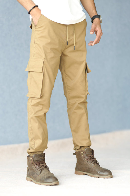 Cut Style 7 Pocket Style Imp Cotton Cargo Trouser In Camel