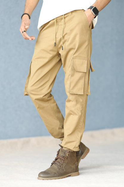 Cut Style 7 Pocket Style Imp Cotton Cargo Trouser In Camel