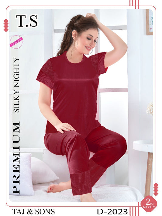 Basic Summer Night Dress for Women Daily Wear Pajama Shirt Silk Night Suit