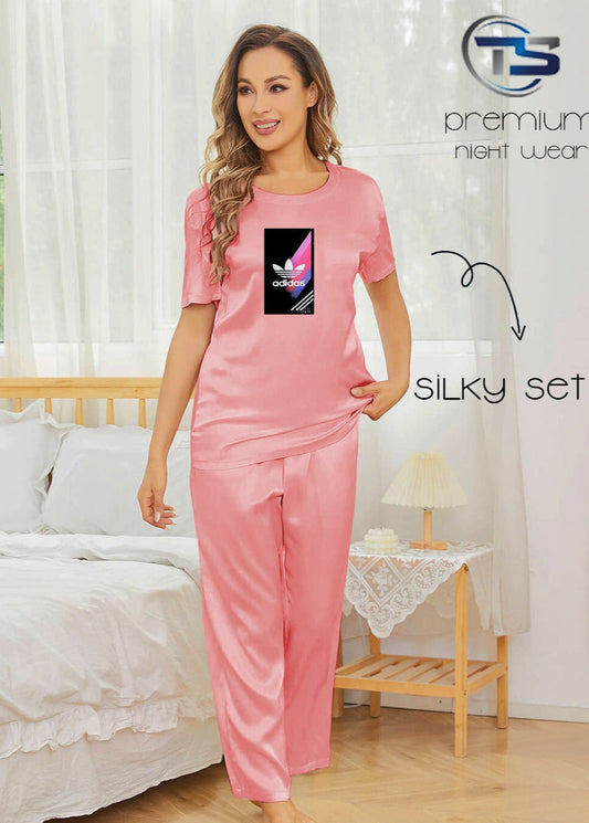 Adidas Night Dress for Women Daily Wear PJ Soft Silk Night Suit